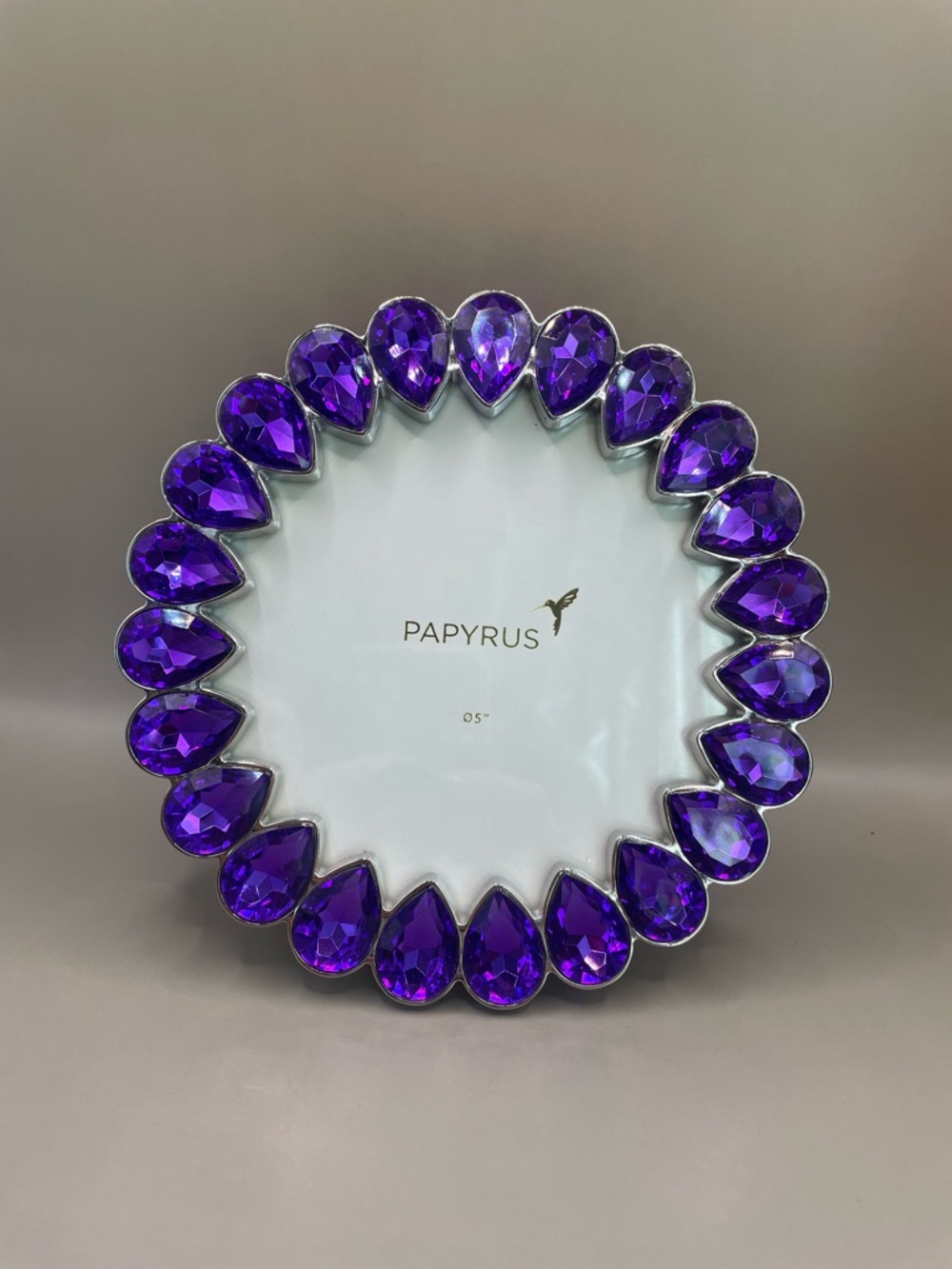 Papyrus 5.25” Diameter SilverTone Purple Rhinestones Photo Picture Frame